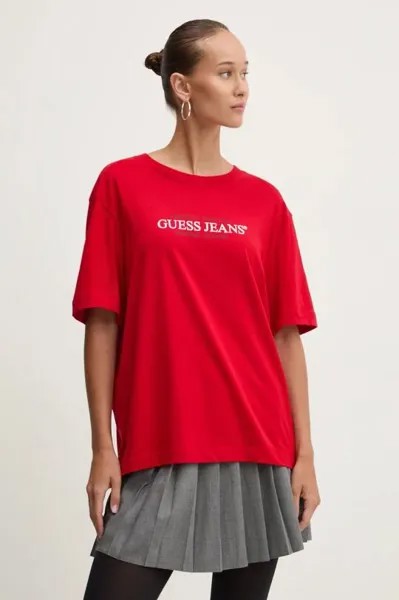 Хлопковая футболка Guess Jeans, красный