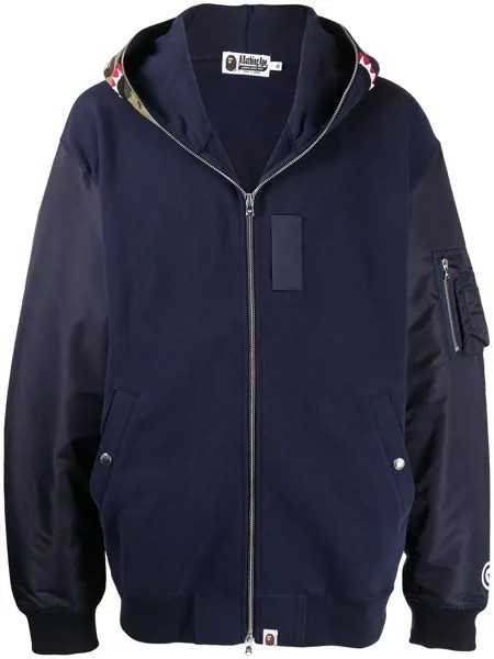 A BATHING APE® contrast hood panelled zip-front hoodie