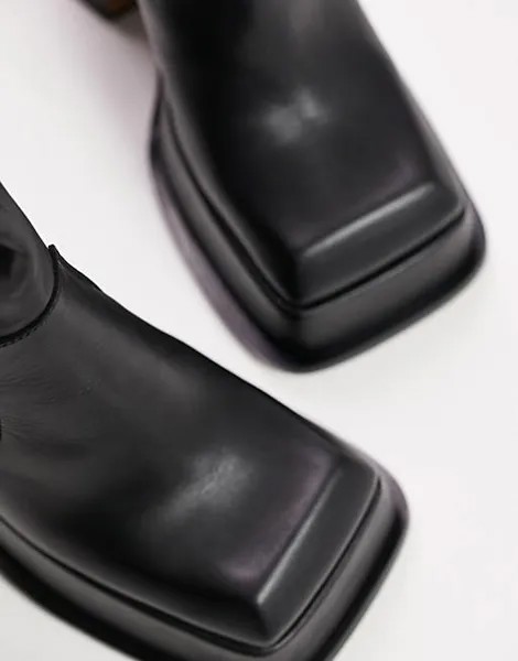 Черные кожаные ботинки премиум-класса на платформе с квадратным носком Topshop Holden
