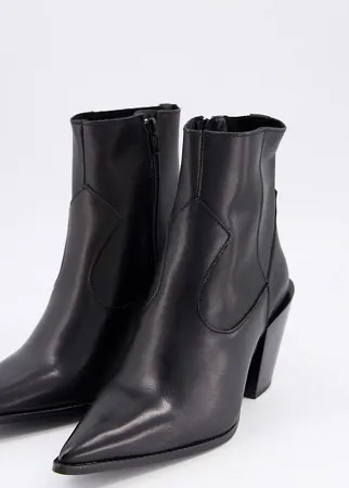 Черные кожаные сапоги для широкой стопы в стиле вестерн с острым носком Depp-Черный цвет