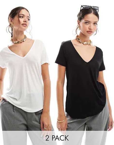 ASOS DESIGN 2013 Комплект из 2 черно-белых футболок свободного кроя 3 с V-образным вырезом
