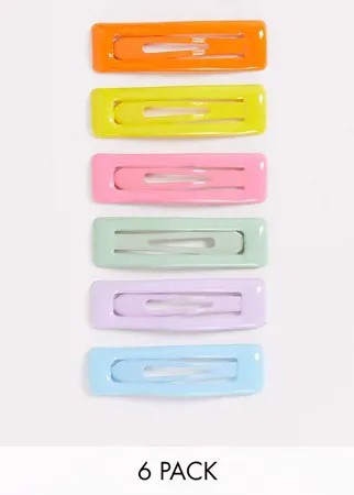 Комплект из 6 разноцветных заколок для волос ASOS DESIGN-Разноцветный