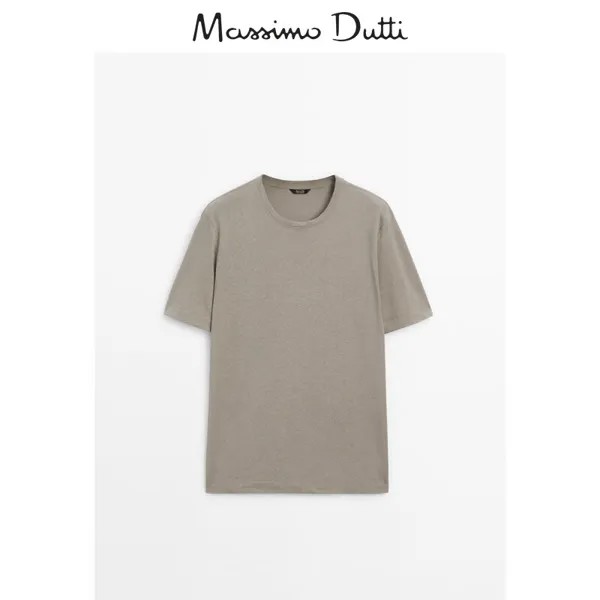 Летний новый продукт Massimo Dutti, мужская новинка 2024 года, повседневная простая базовая однотонная удобная дышащая футболка с короткими рукавами 01401287830, цвет коричневый