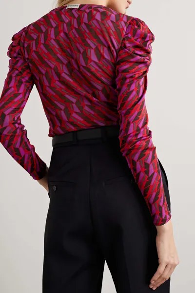 DIANE VON FURSTENBERG Двусторонняя блузка Gladys из эластичной сетки с принтом, пурпурный