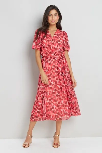Розовое акварельное платье из фольги с рюшами спереди Wallis, розовый