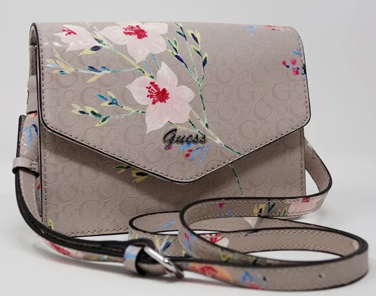 НОВАЯ женская сумочка через плечо с лакированным логотипом GUESS, розовая с цветочным принтом, кошелек