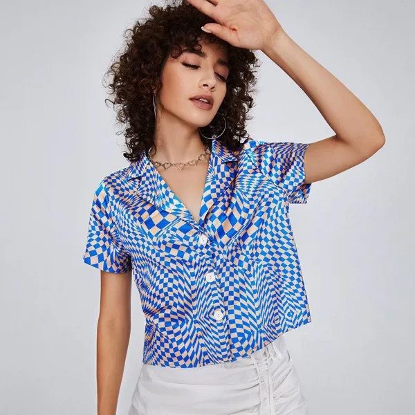 Блуза с геометрическим принтом из атласа