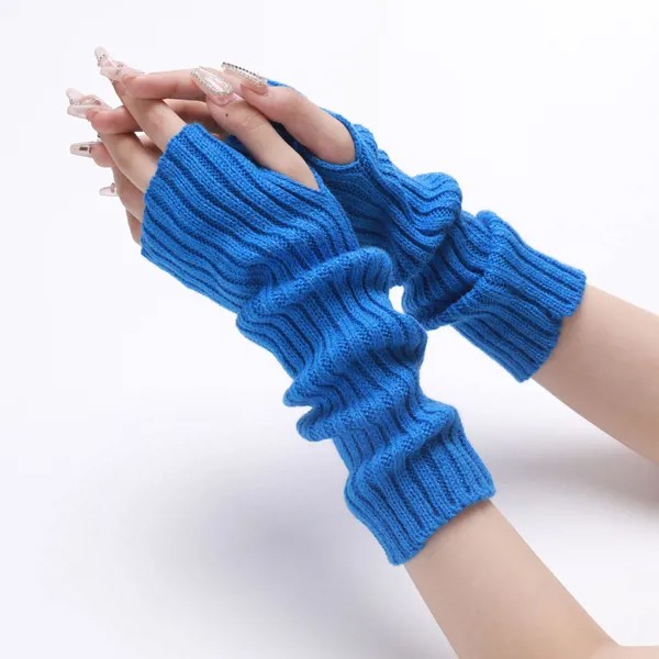 Стильные вязаные перчатки без пальцев Сплошной цвет Крышка для рук 30 см Половина пальца Рукава для спорта на открытом воздухе Сноуборд