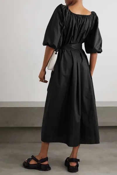 MATTEAU + NET SUSTAIN платье миди со сборками из органического хлопка и поплина с поясом, черный