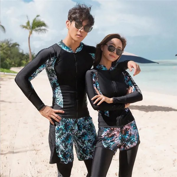 2022 корейские парные купальники высшего качества с защитой от сыпи для мужчин и женщин для влюбленных Модный Купальник для серфинга с передн...
