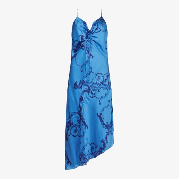 Атласное платье миди Alexia с абстрактным принтом Allsaints, синий