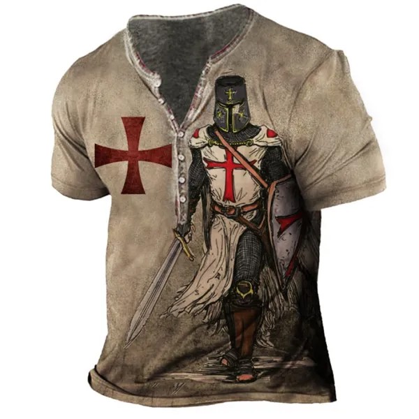 Мужская футболка с воротником на пуговицах винтажный крест тамплиеров больших размеров