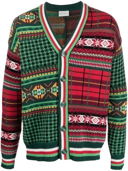 Drôle De Monsieur patterned intarsia knit cardigan, зеленый