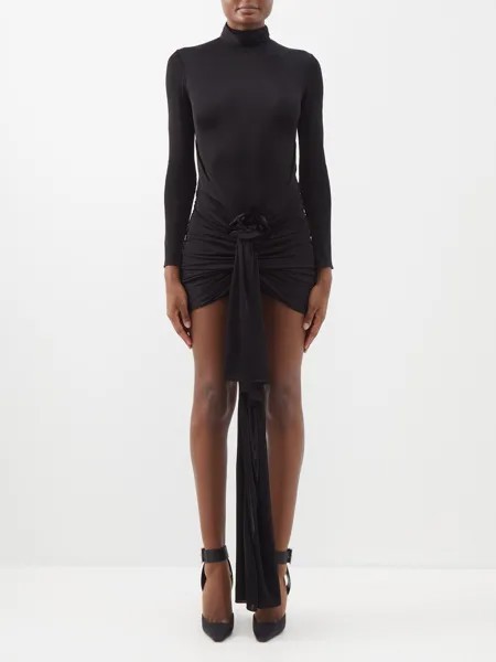 Платье из джерси, украшенное цветами Saint Laurent, черный