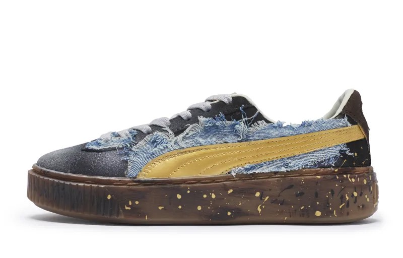 Кроссовки Puma Suede Skateboarding Shoes Women's Low-top Gold/Silver/Grey, золотой