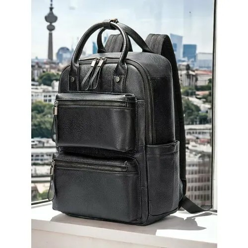 Рюкзак  CAPRI городской из натуральной кожи CAP-318, фактура рельефная, черный