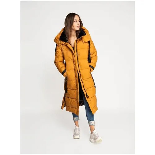 Куртка  ZHRILL, демисезон/зима, удлиненная, оверсайз, водонепроницаемая, карманы, съемный капюшон, размер M, горчичный