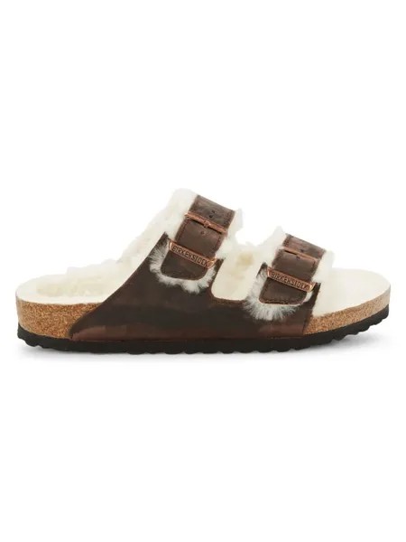 Кожаные шлепанцы из овчины Arizona стандартного кроя с пряжкой Birkenstock, коричневый