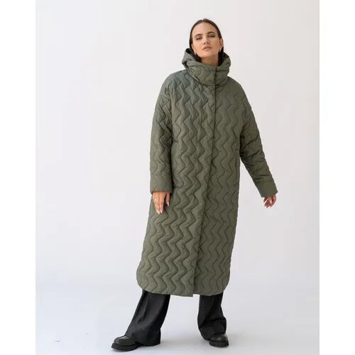 Пальто  Modress, демисезон/зима, оверсайз, удлиненное, размер 68, хаки