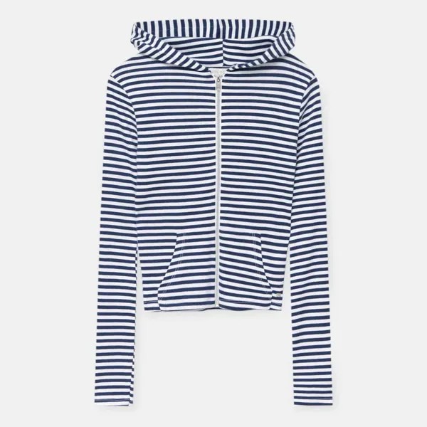 Толстовка Pull&Bear Striped Hooded, темно-синий/белый