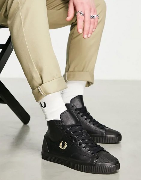 Черные кожаные кроссовки средней высоты Fred Perry Hughes-Черный цвет