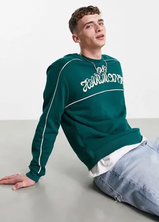 Свитшот в стиле oversized зеленого цвета с окантовкой и текстовой вышивкой от комплекта ASOS DESIGN-Зеленый цвет