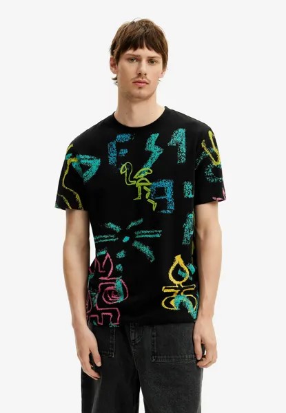 Футболка с принтом Desigual, черная