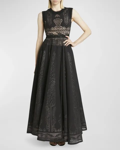Вязаное платье без рукавов с расклешенной юбкой Pointelle Giambattista Valli, цвет Black