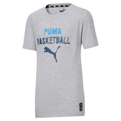 Футболка с короткими рукавами и круглым вырезом с логотипом Puma, молодежные серые повседневные топы для мальчиков