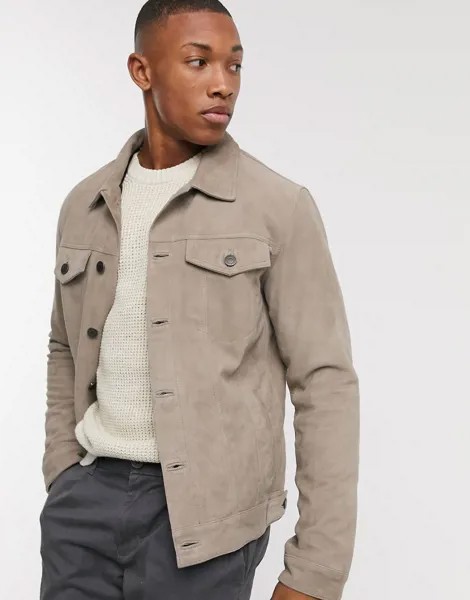 Замшевая куртка в стиле вестерн Selected Homme-Светло-коричневый