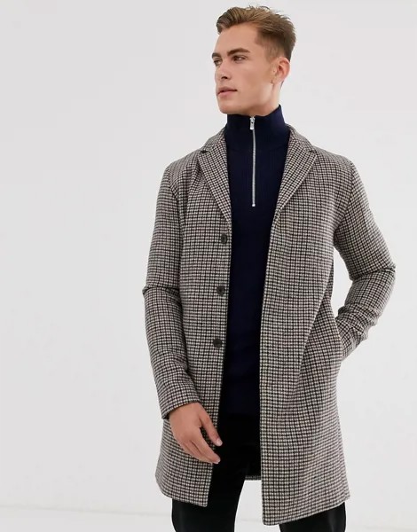 Пальто из переработанной шерсти в клетку Selected Homme-Бежевый
