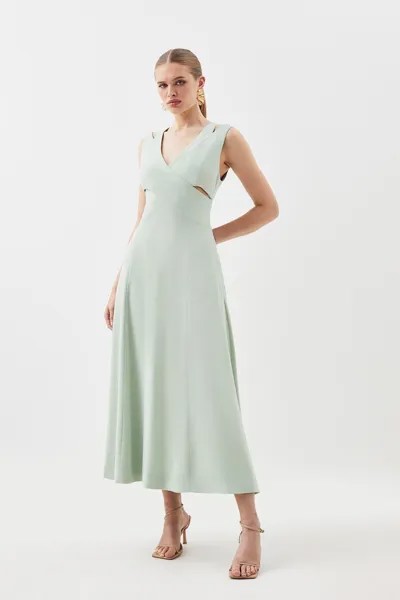 Тканое платье миди с открытой спиной и V-образным вырезом Karen Millen, зеленый