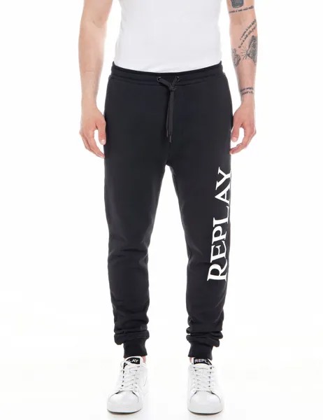 Тканевые брюки Replay Sweatpants Piece Dyed Cotton Fleece, черный