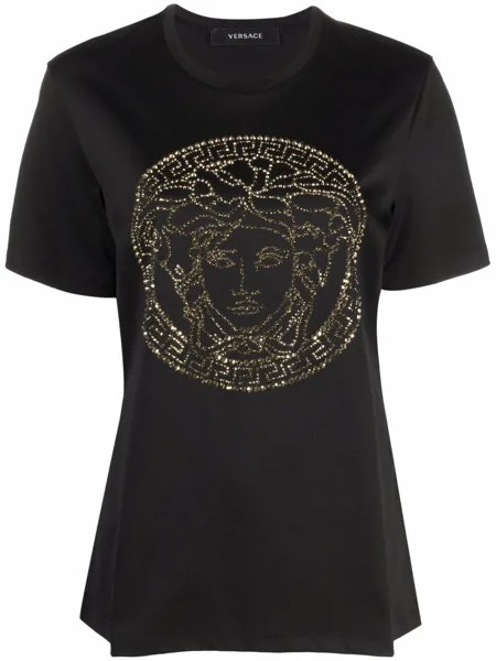 Versace футболка с кристаллами и декором Medusa