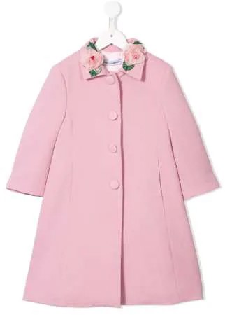 Dolce & Gabbana Kids однобортное пальто с цветочной аппликацией