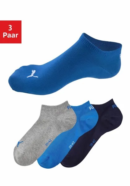 Носки-кеды PUMA (3 шт.) с вязаным логотипом бренда, синий