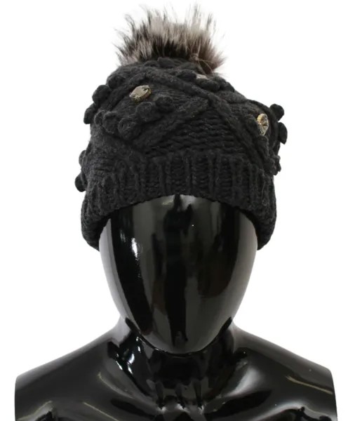 Шапка DOLCE - GABBANA Серая зимняя шапка-бини из кашемирового меха с кристаллами, один размер 1650 долларов США