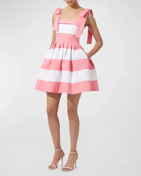 Полосатое мини-платье с бантом Carolina Herrera, цвет Shell Pink Multi