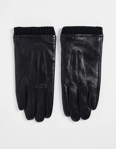 Черные перчатки из кожи наппа с манжетами и вставками для работы с сенсорными экранами Barney's Originals-Черный