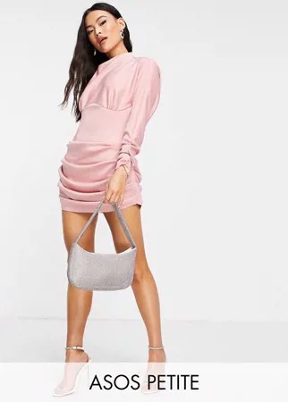 Платье мини розового цвета с присборенной талией и элементами драпировки ASOS DESIGN Petite-Розовый цвет