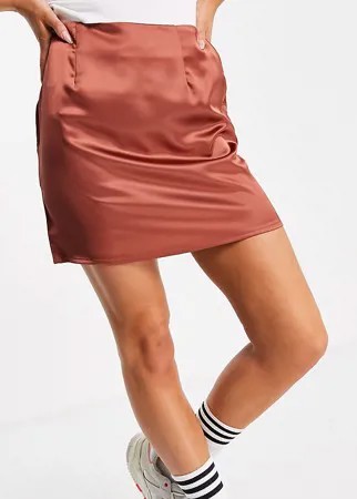 Атласная мини-юбка шоколадного цвета от комплекта Missguided-Коричневый цвет