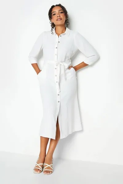 Платье-рубашка с завязкой на пуговицах и поясе M&Co, белый