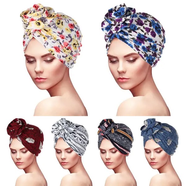 Мода Эластичный головной убор Цветок Выпадение волос Шляпа Мусульманский тюрбан Химио Пиратская шапка Рак Головной платок