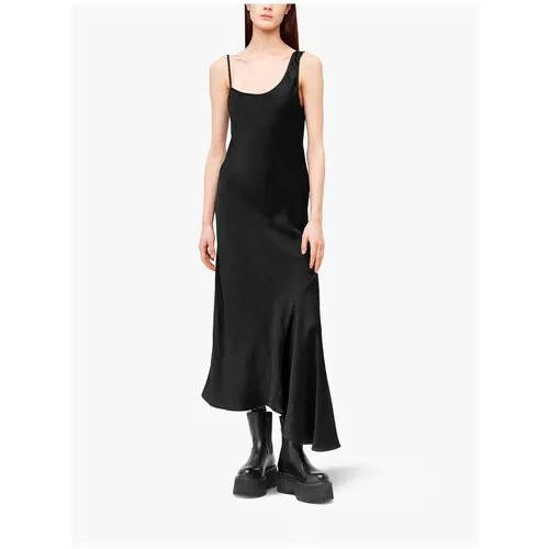 Платье Andrea Ya'aqov, атлас, вечернее, прилегающее, миди, размер 44, черный