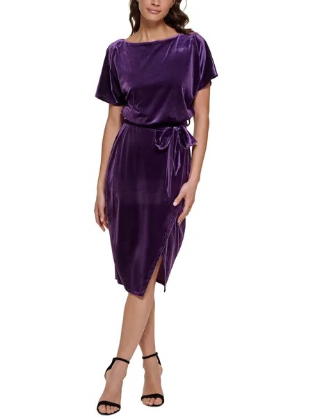 Женское бархатное платье миди с вырезом лодочкой Kensie Dresses, баклажан