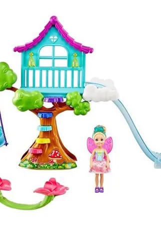Игровой набор Barbie Dreamtopia Chelsea Fairy Doll and Fairytale Treehouse Playset, Челси с питомцем и аксессуарами, GTF49