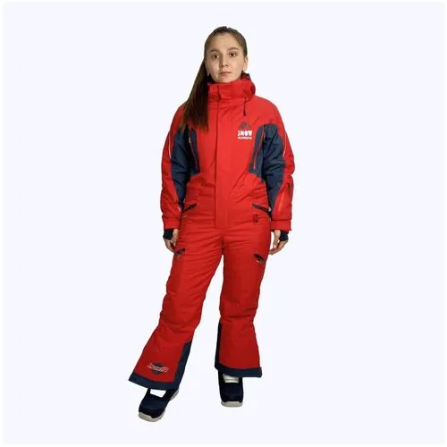 Комбинезон Snow Headquarter детский, съемный капюшон, капюшон, карманы, карман для ски-пасса, утепленный, размер 158, красный