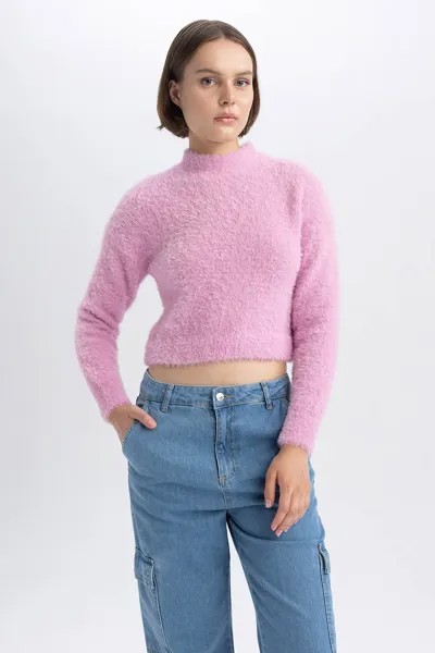 Короткий пушистый свитер Defacto, розовый