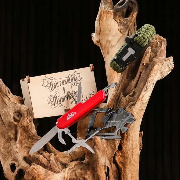 Набор подарочный 3в1 (браслет, карта выживания, нож) настоящий мужчина