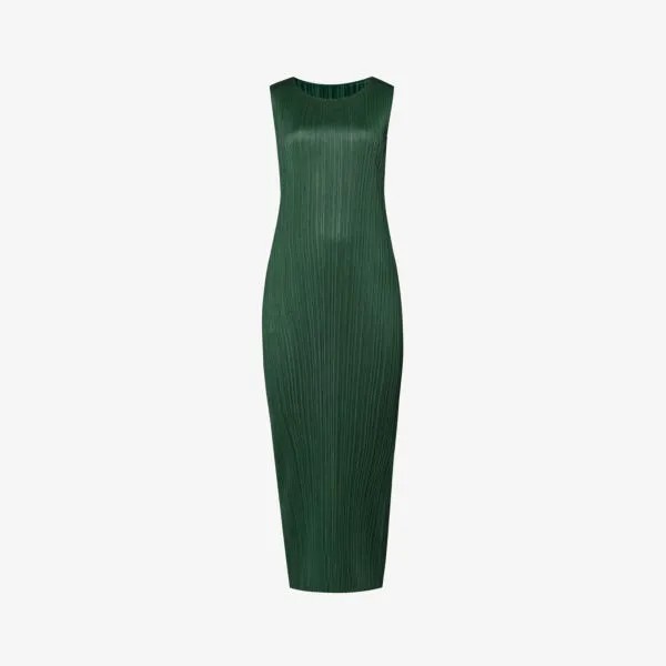 Базовое тканое платье миди со складками Pleats Please Issey Miyake, зеленый